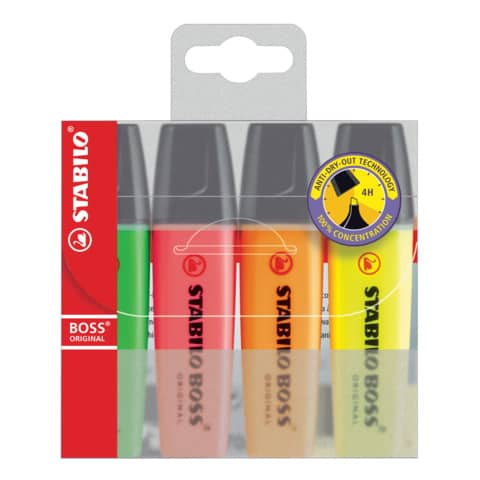 Evidenziatori Stabilo Boss Original 2-5 mm assortiti astuccio da 4 - 70/4